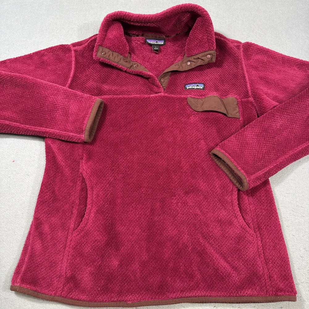 Patagonia Fleece Pullover Womens LARGE FUSHIA -T 1/4 Snap MARSUPIAL POCKETS